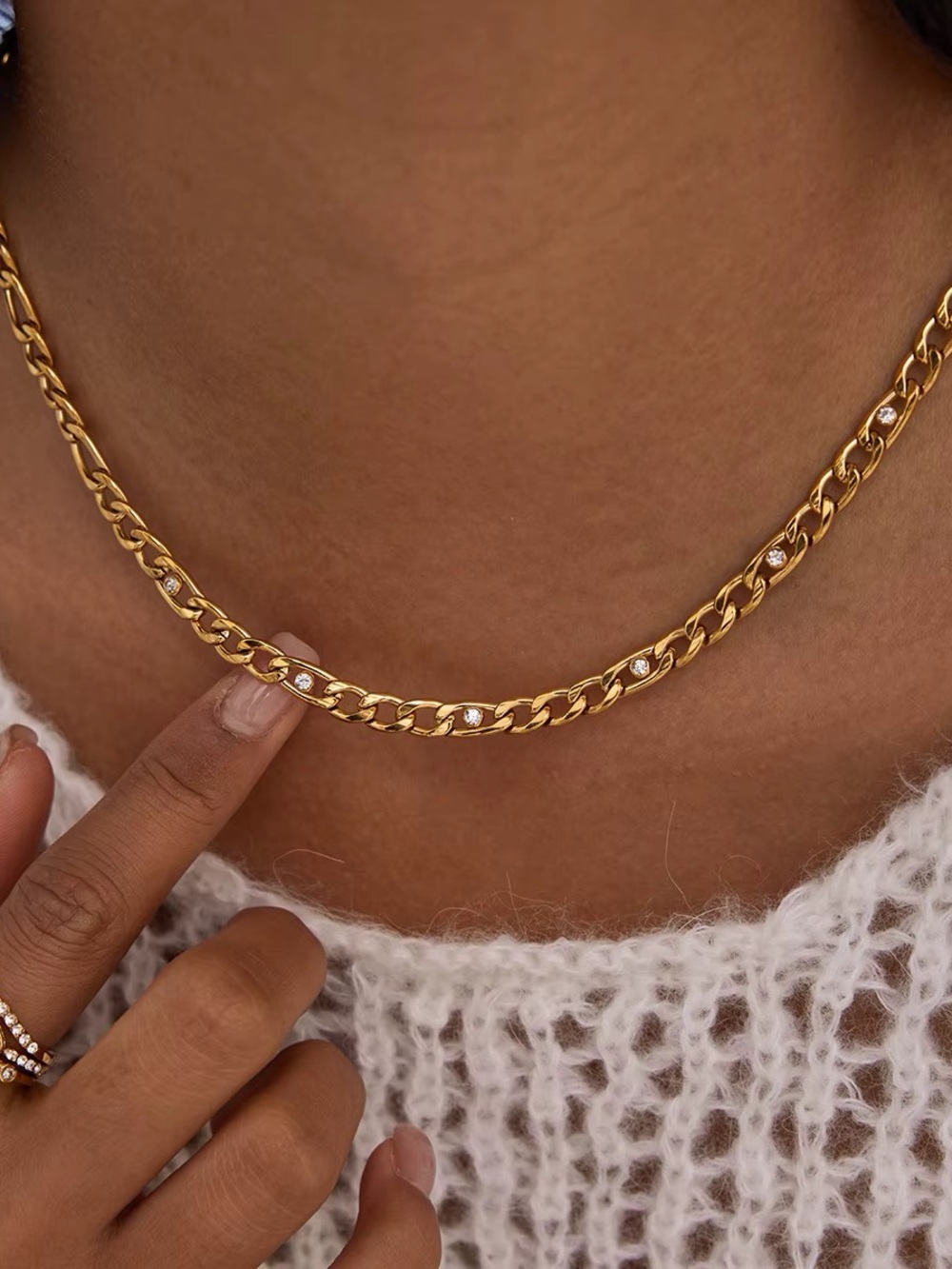 18K Gold Plated Cubic Zirconia Cuban Link Chain Necklace